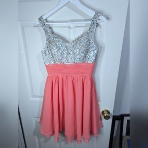 Sequin Dance Prom Party Dress coral pink size 4 Read Condition